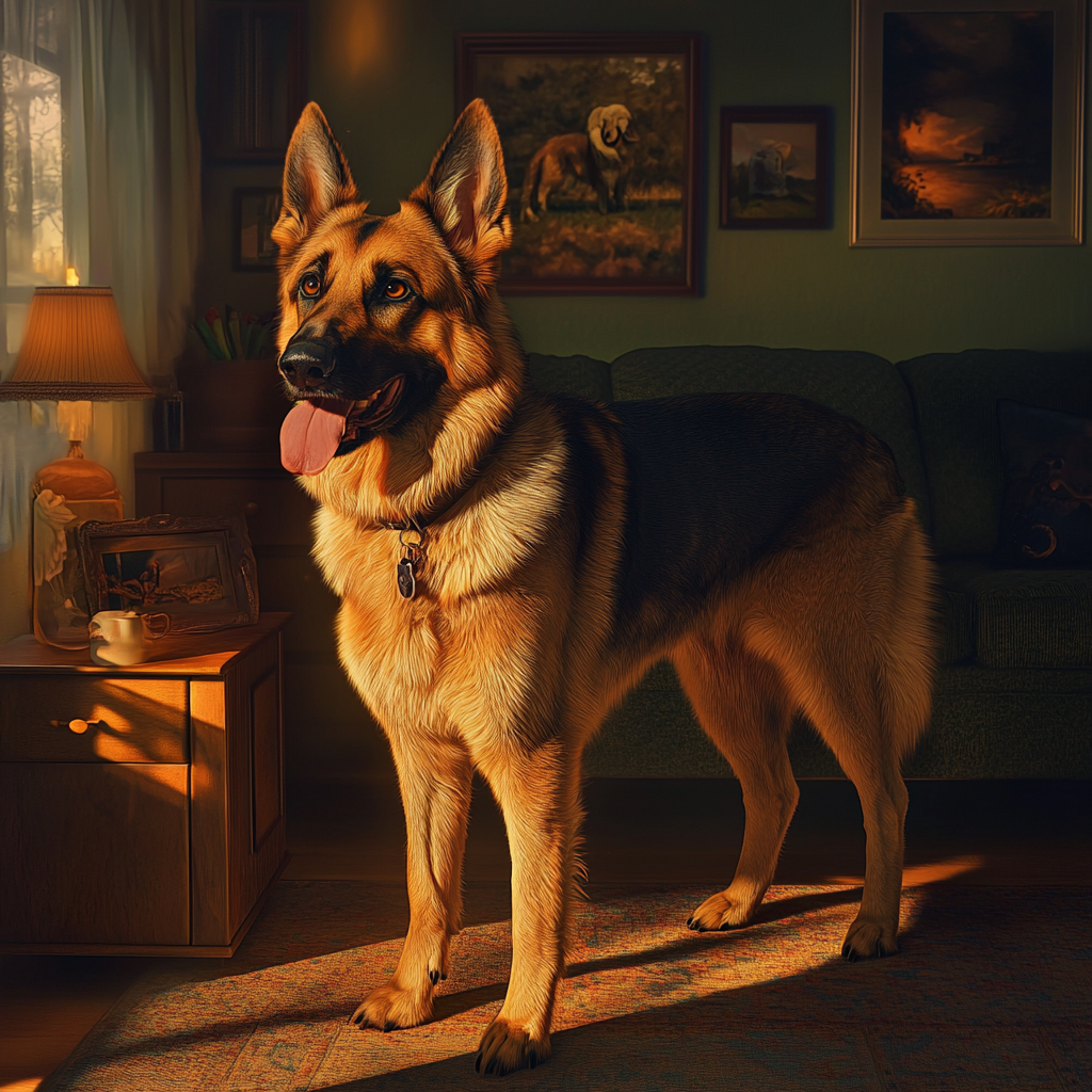 A German Shepherd standing in the living room | Source: no source