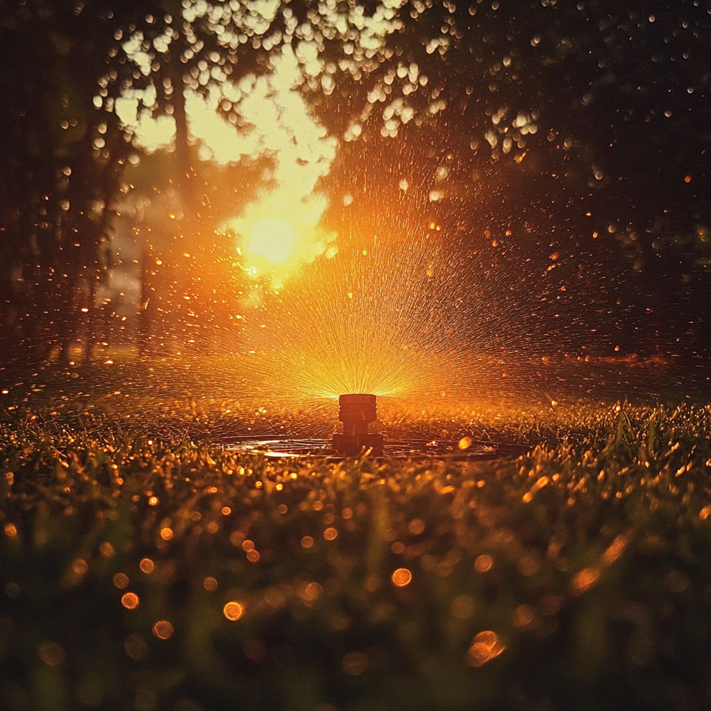 A sprinkler system on a lawn | Source: No source