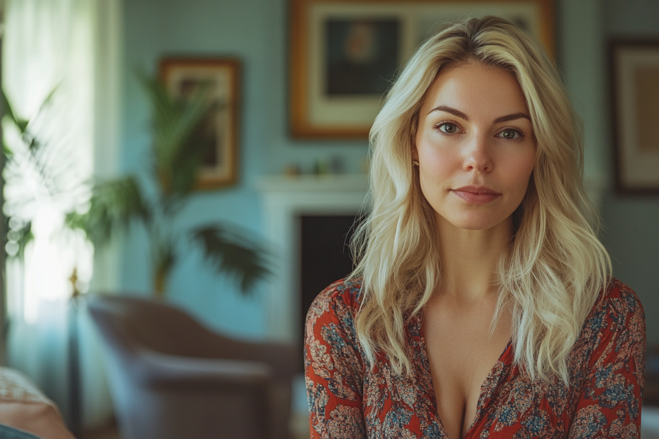 A smug woman in a living room | Source: no source