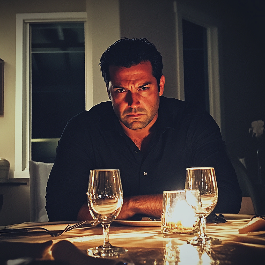 An angry man sitting at a table | Source: No source