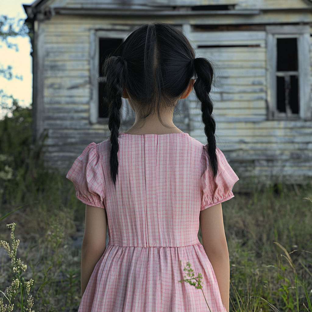 A girl standing outside an abandoned house | Source: No source