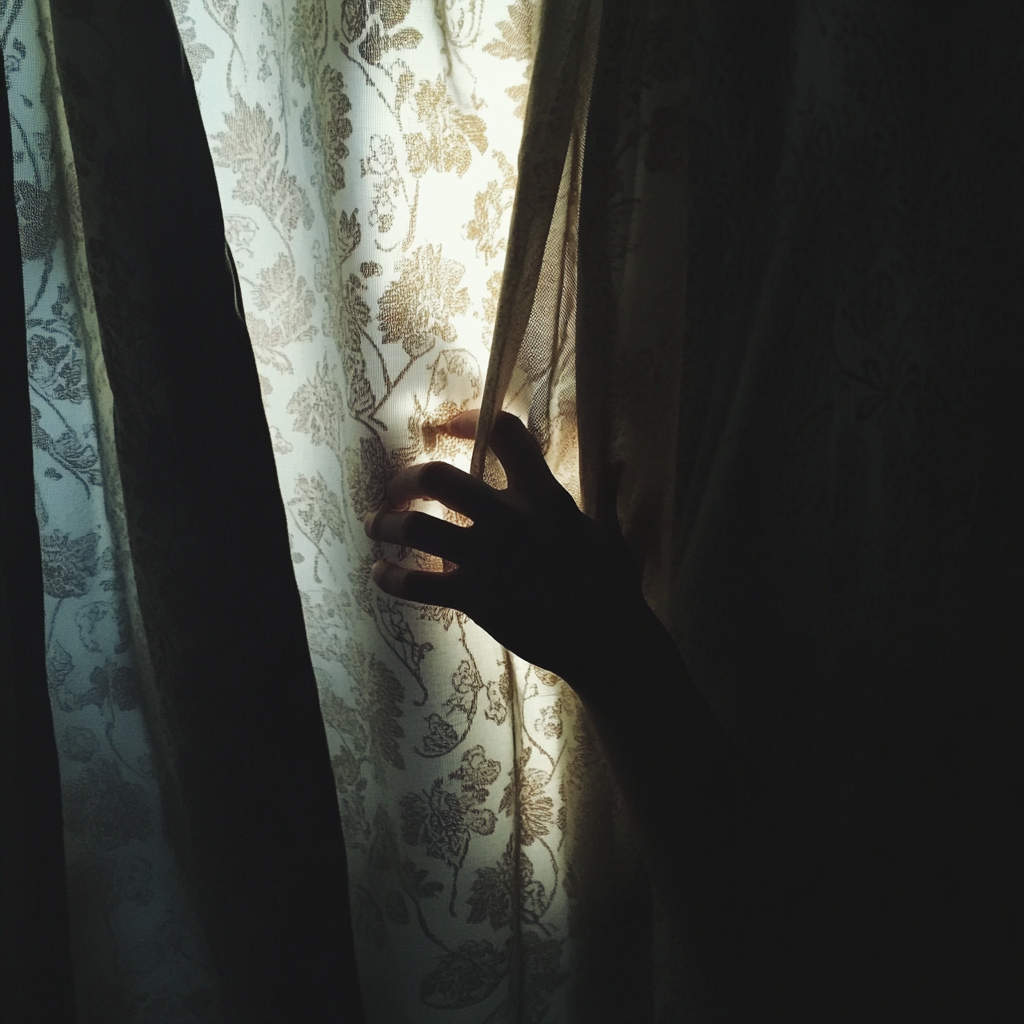 A person's hand on a curtain | Source: no source