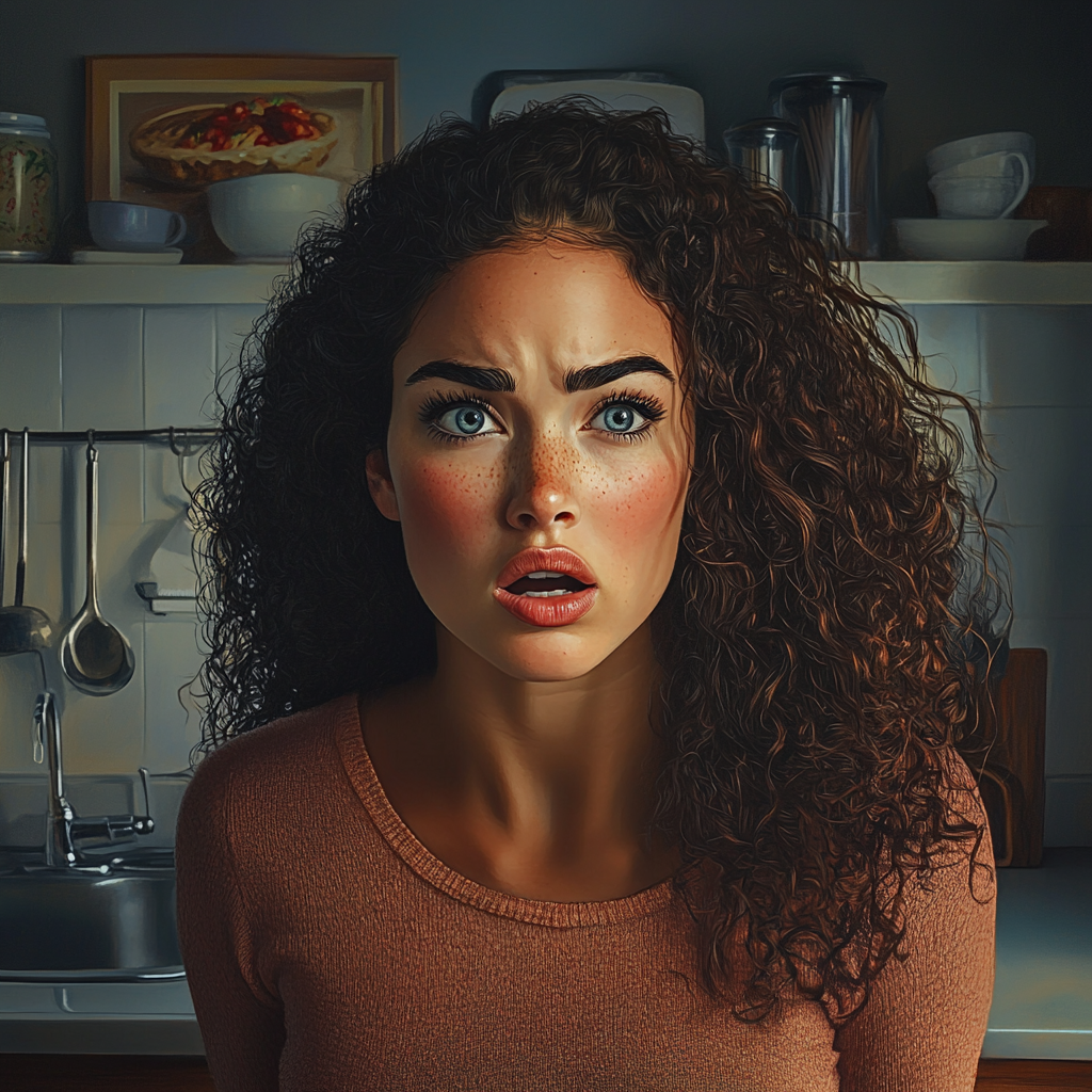 A startled woman in the kitchen | Source: No source