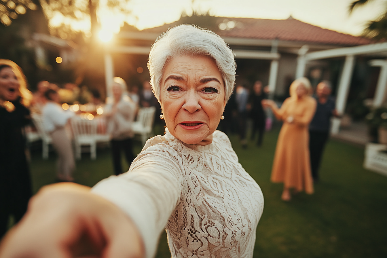 An upset older woman pointing | Source: No source