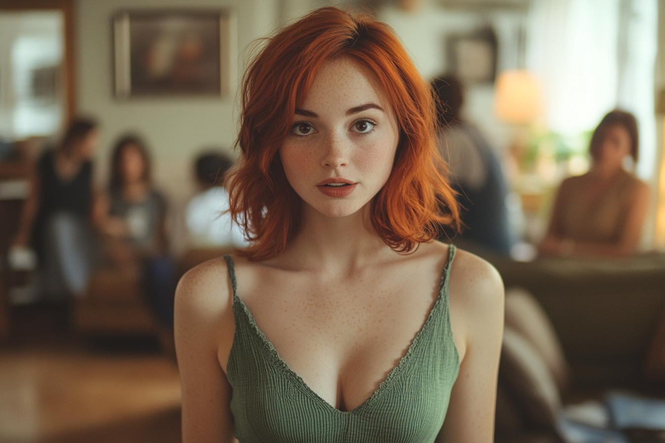 A woman stands frozen in the living room, her eyes filled with shock | Source: no source