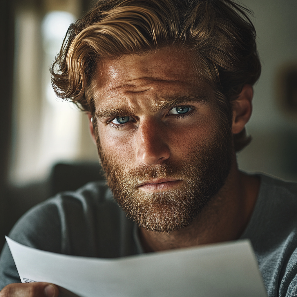 A sad man holding a document | Source: No source