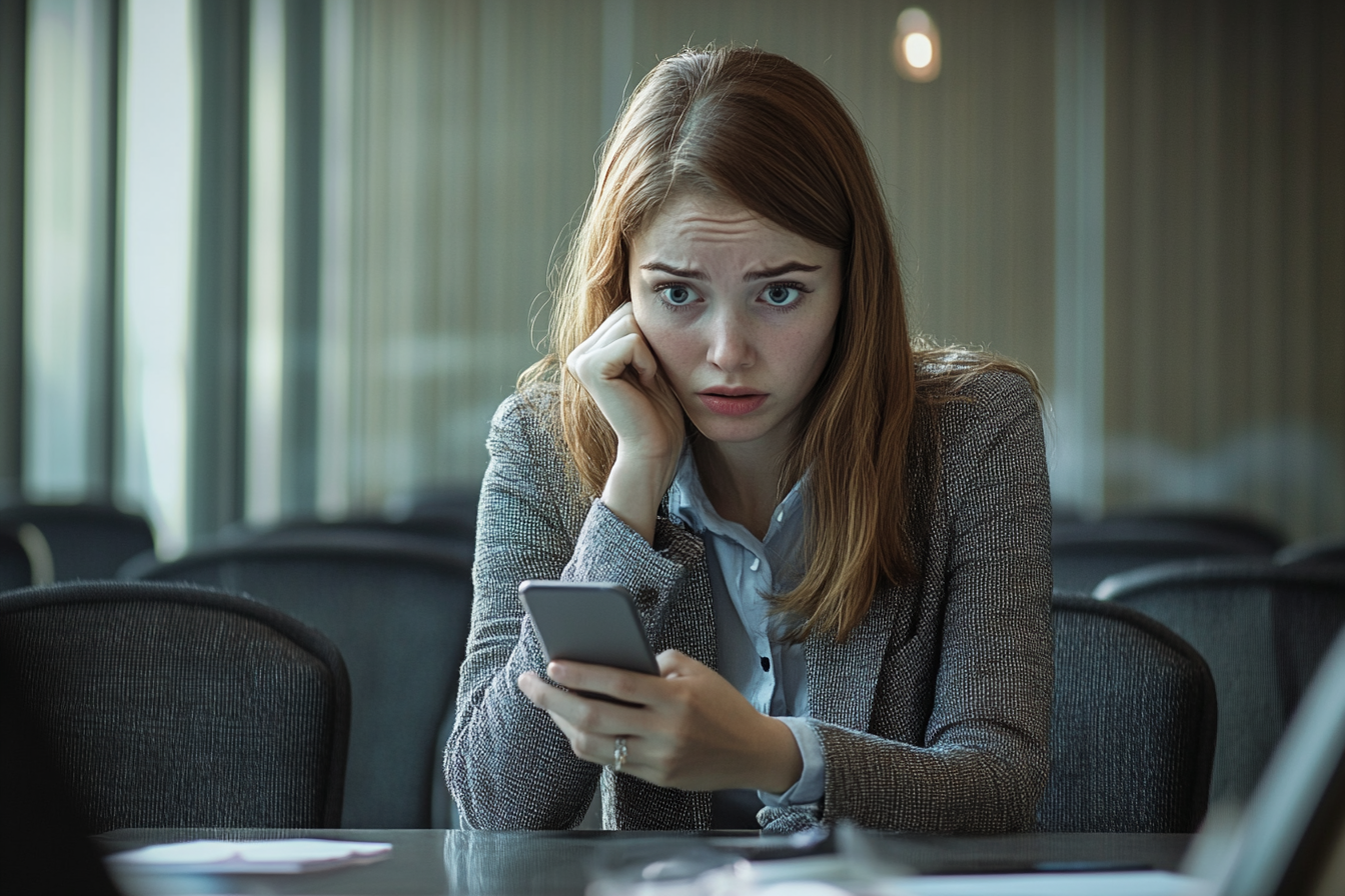 A worried woman staring at her cell phone | Source: No source