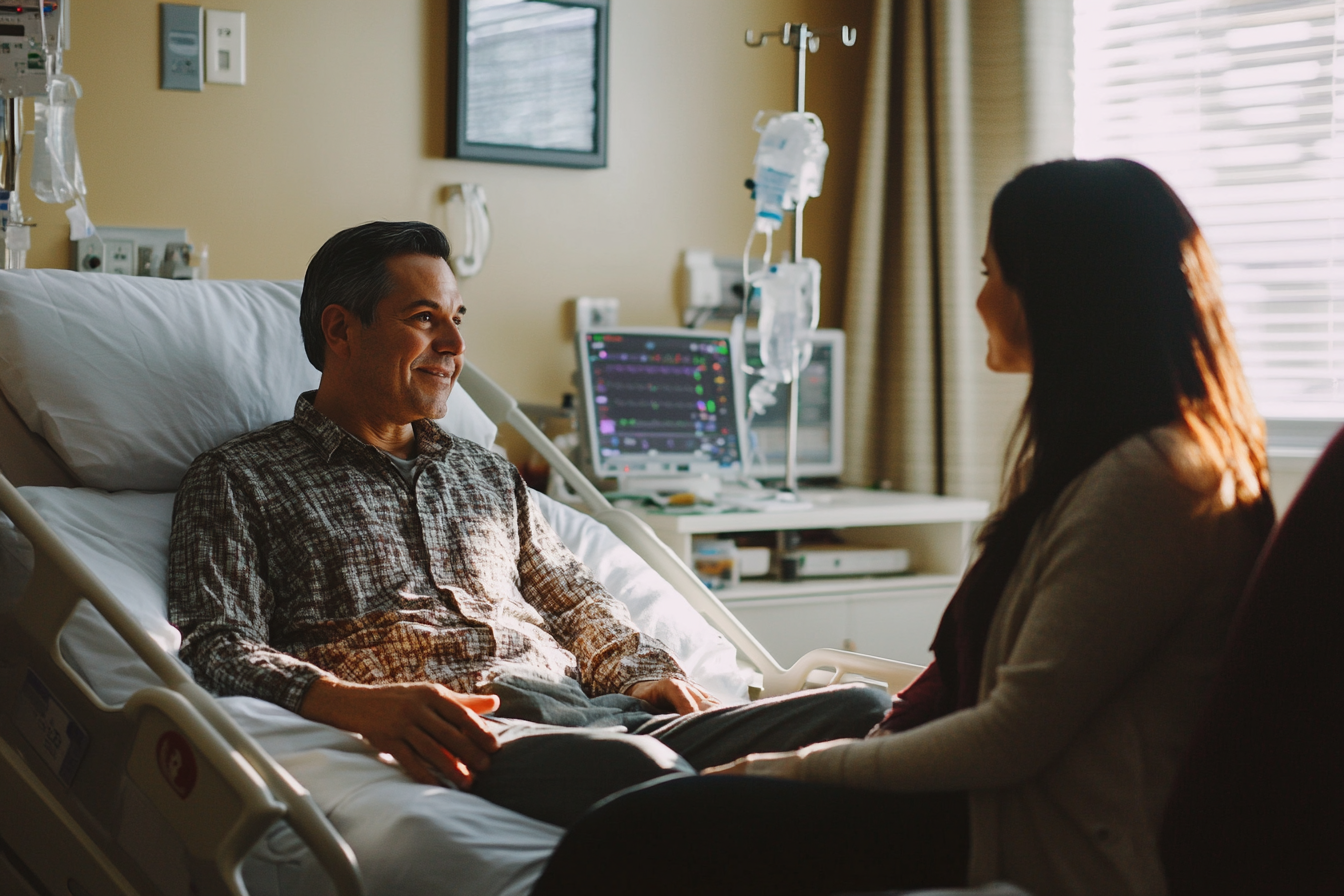 Woman visiting her sick husband in the hospital | Source: no source