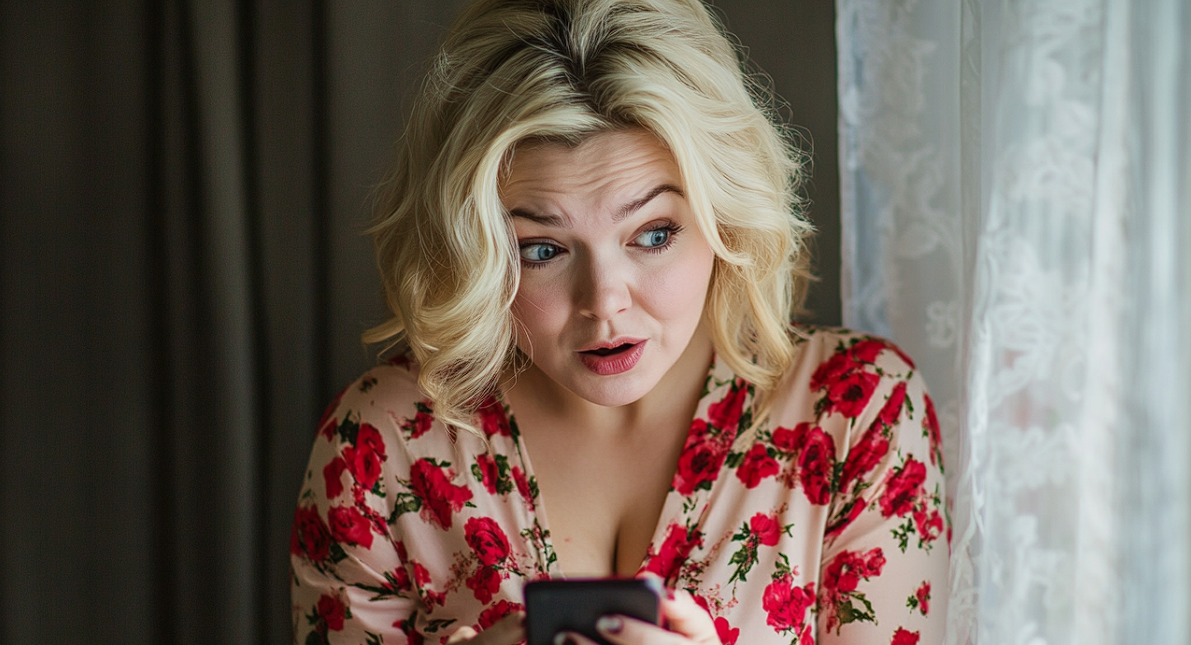 A woman staring at her phone in shock | Source: no source