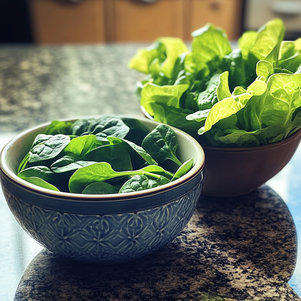 Bowls of lettuce and spinach leaves | Source: no source