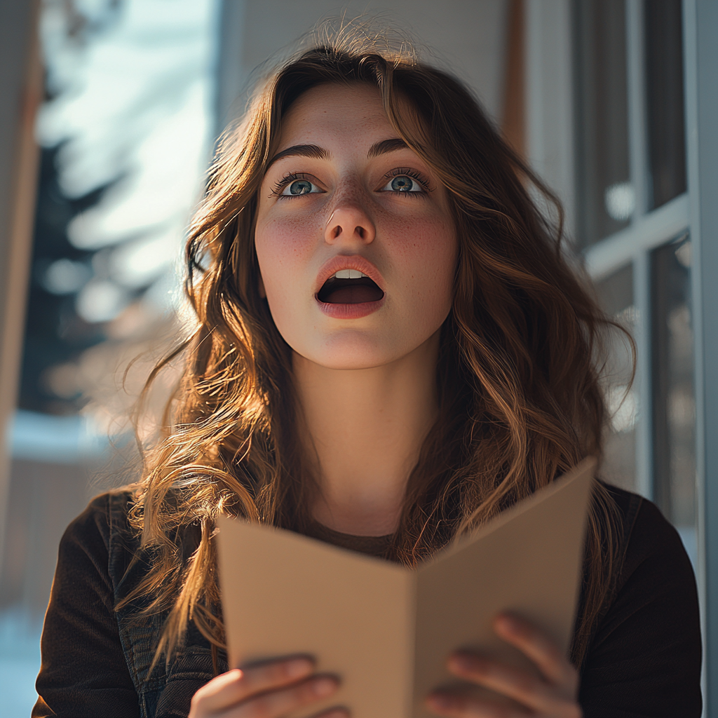 A shocked woman holding a piece of paper | Source: No source