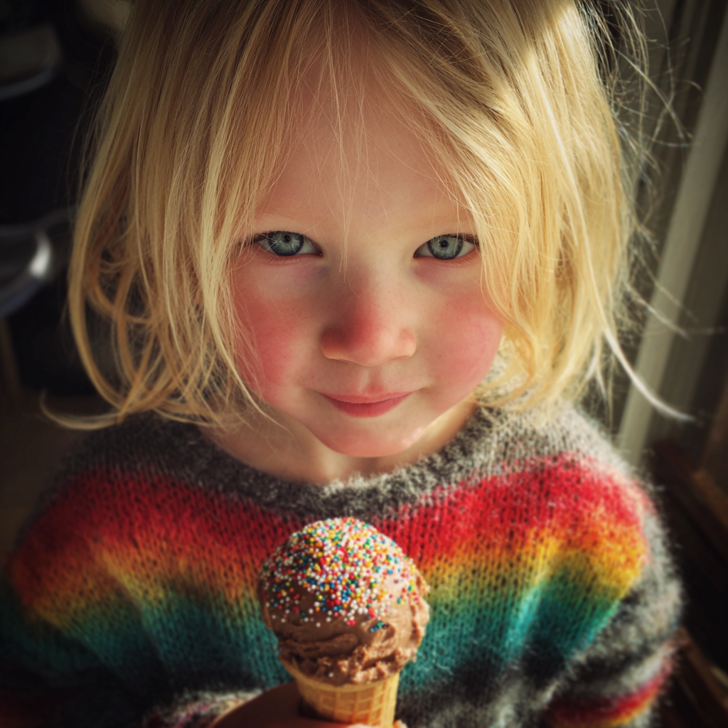 A little girl holding an ice cream cone | Source: no source