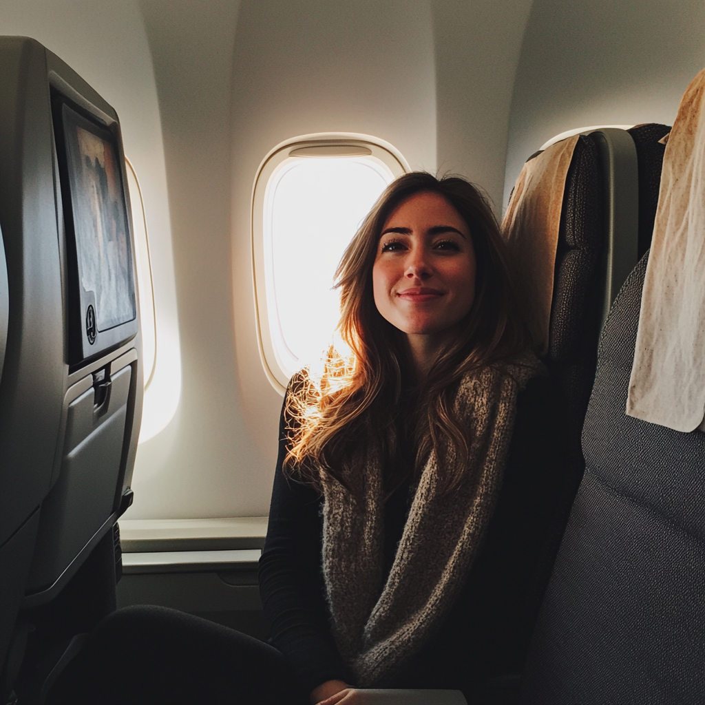 A woman sitting in an airplane | Source: no source