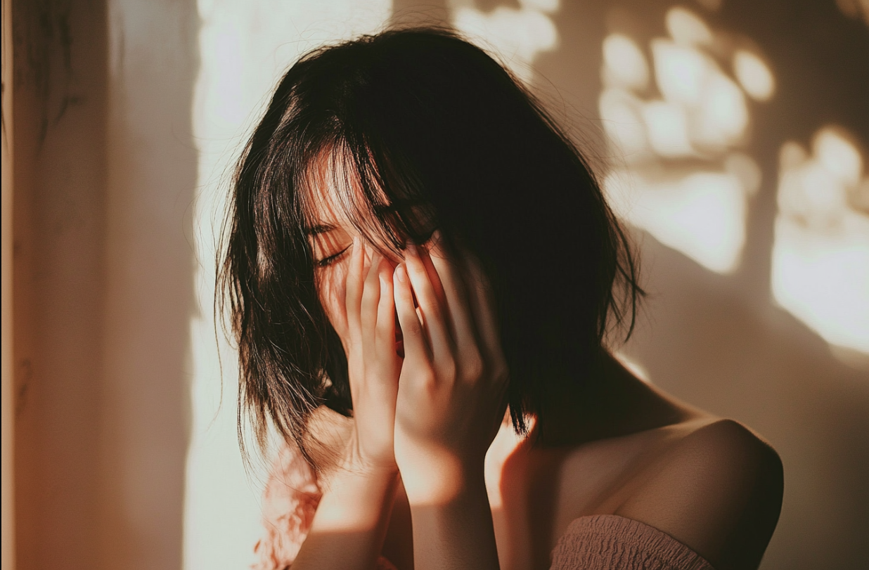 A woman with her head in her hands | Source: no source