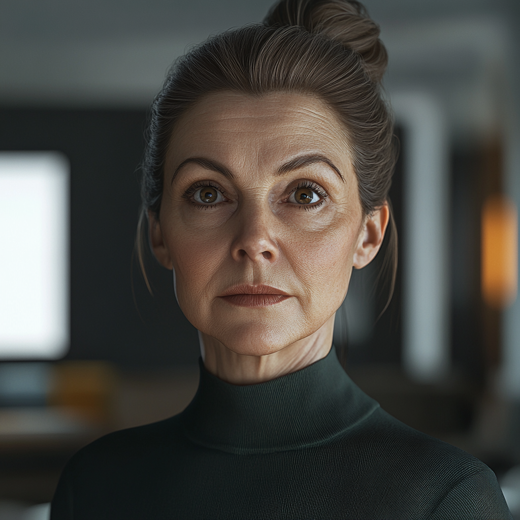 A woman standing in a living room | Source: no source