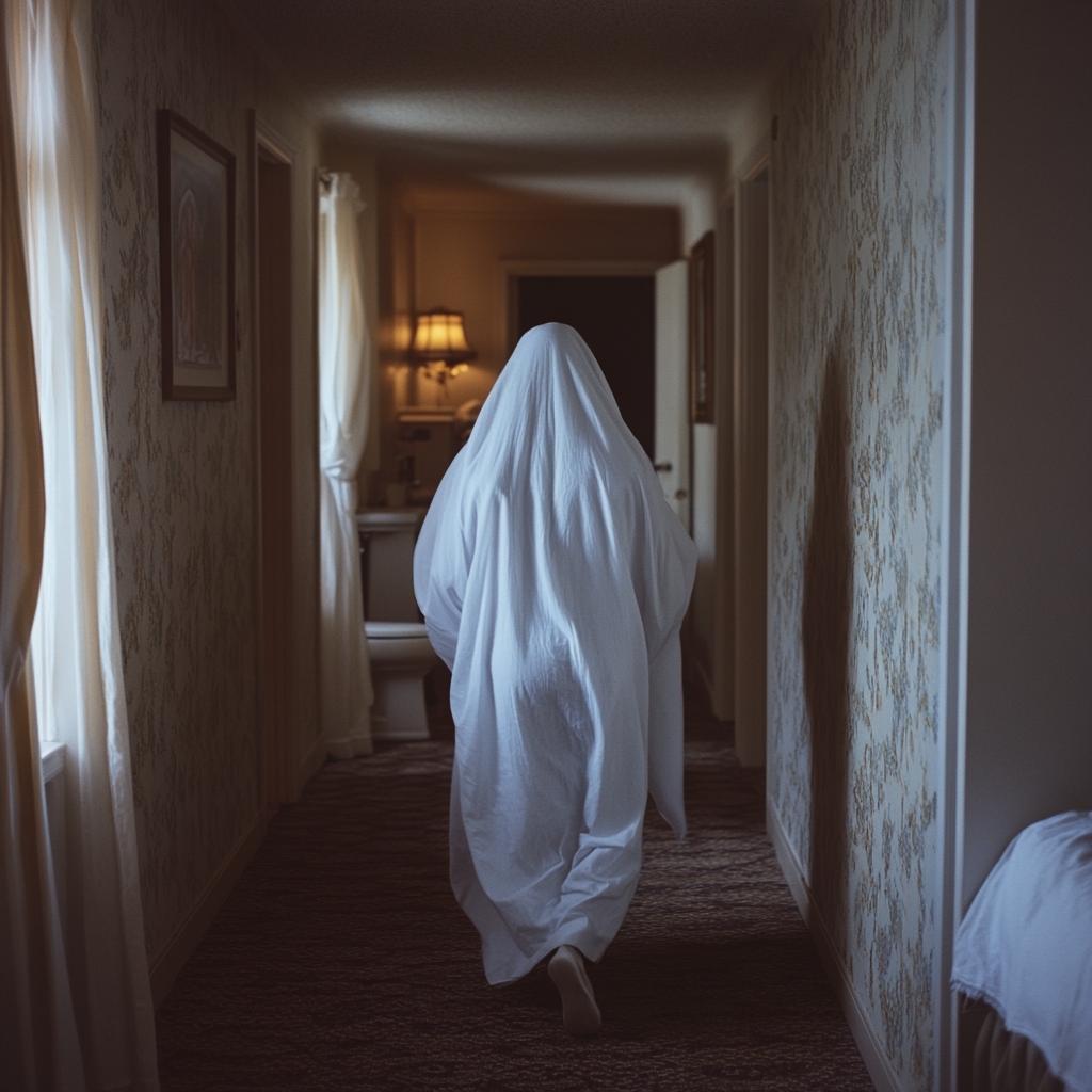 A woman covered in a sheet and running away | Source: No source
