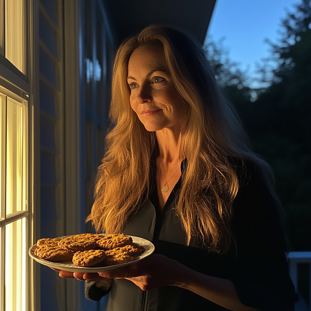 A woman holding a plate of cookies | Source: no source