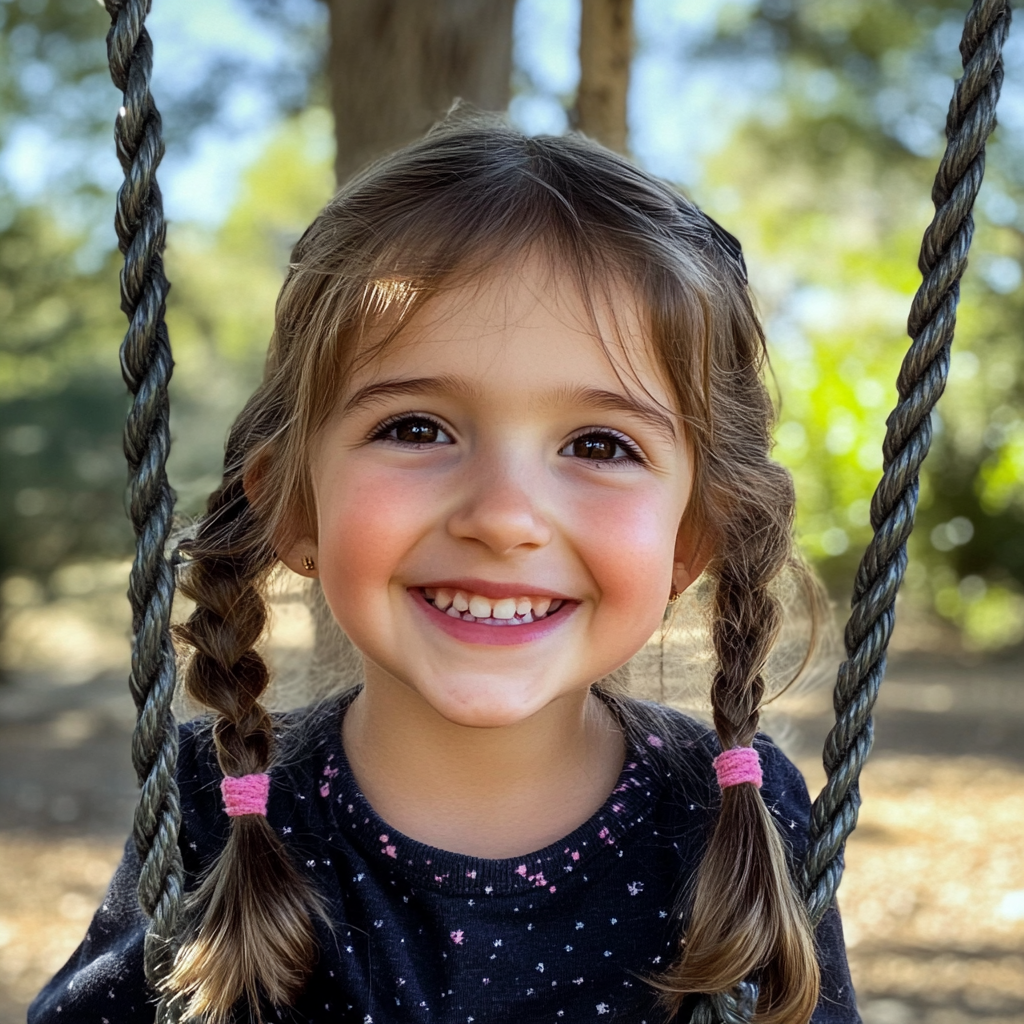 A smiling little girl sitting on a swing | Source: No source