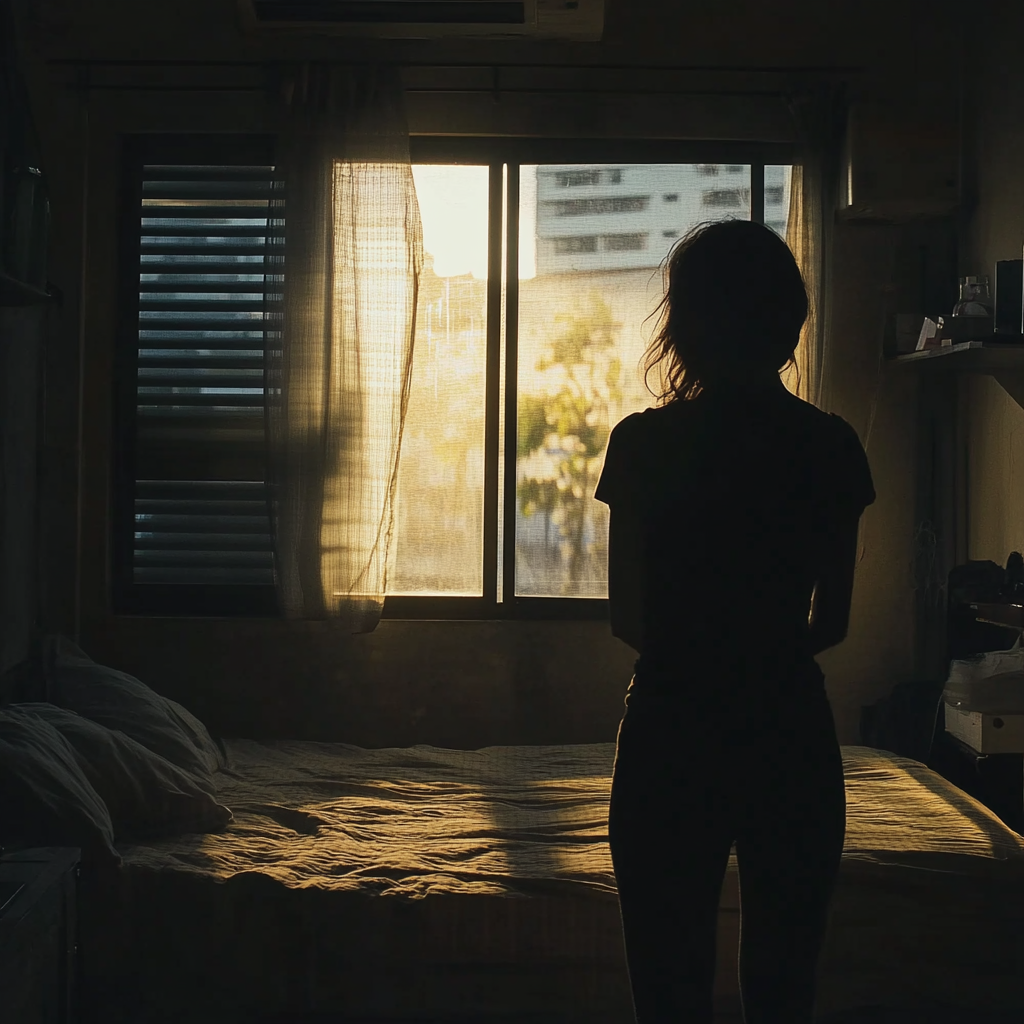 A woman standing in a bedroom | Source: No source