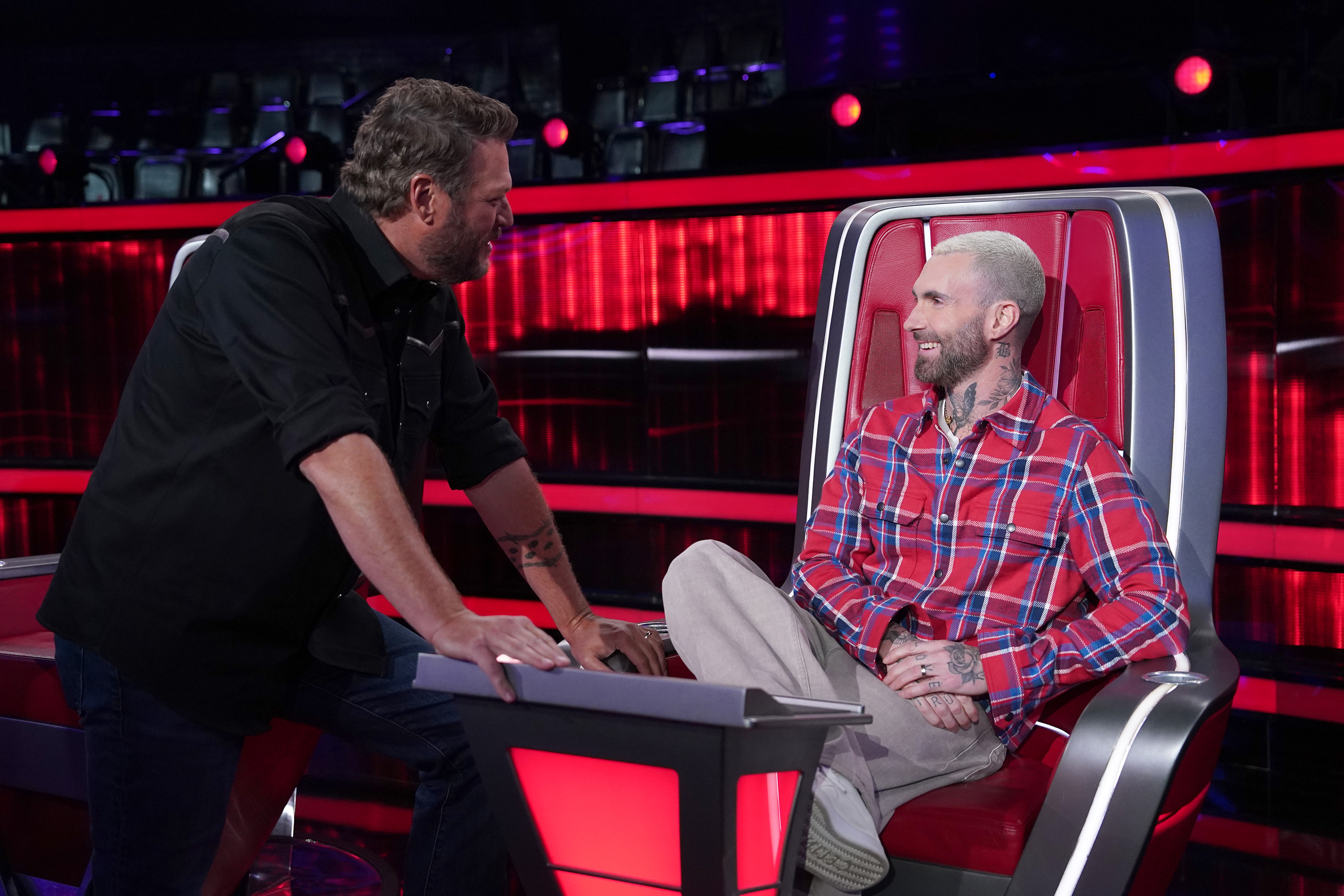 Blake Shelton and Adam Levine pictured during an episode of "The Voice" - Season 27 on May 19, 2025 | Source: Getty Images