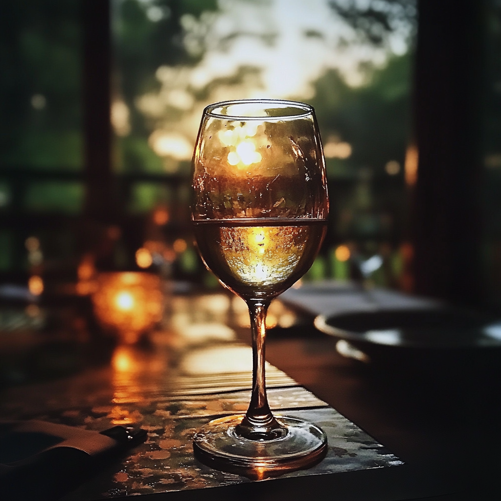 A glass of wine on a table | Source: No source
