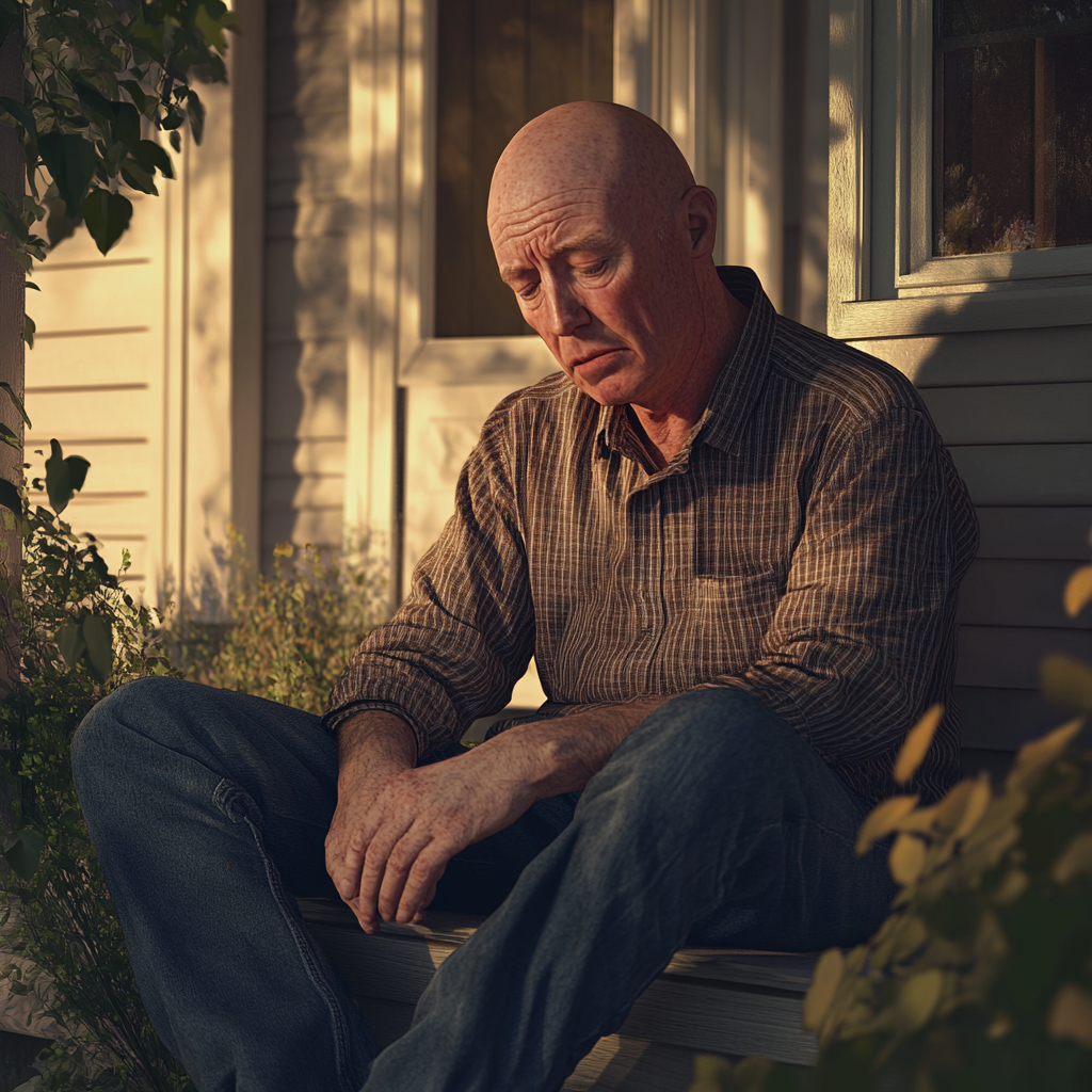 A sad man sitting on the porch | Source: No source
