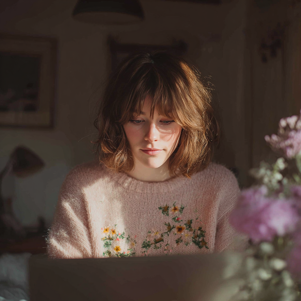 A woman sitting at a desk and using her laptop | Source: no source