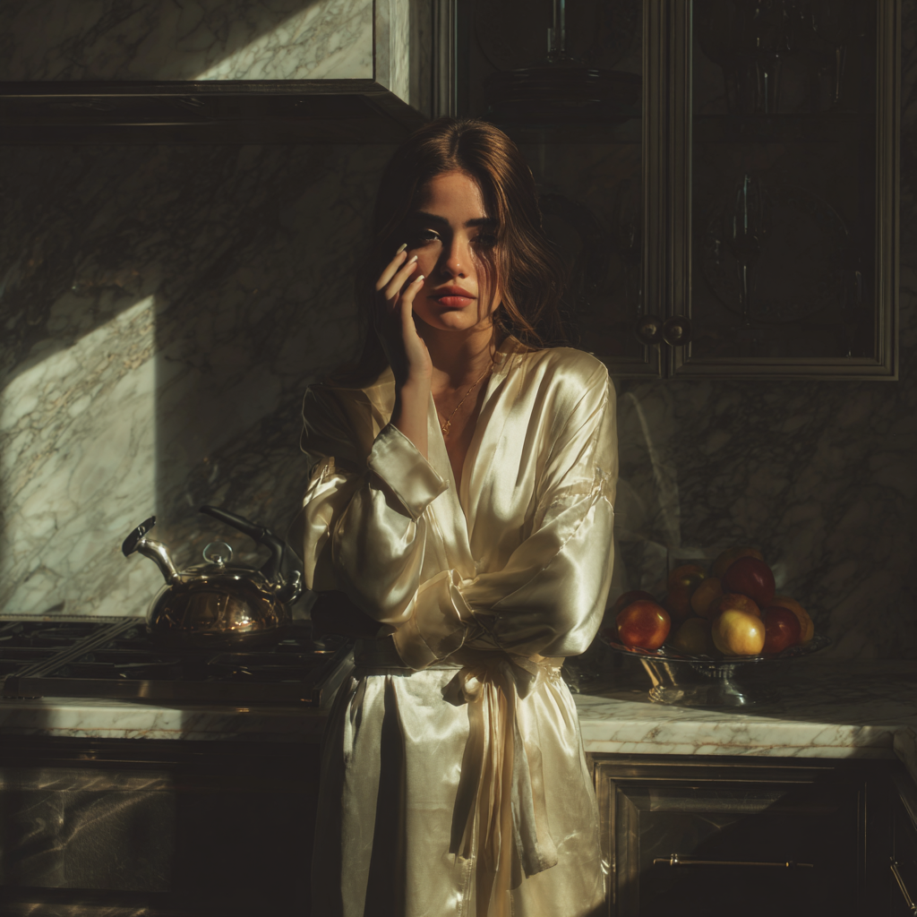An emotional woman standing in a kitchen | Source: no source