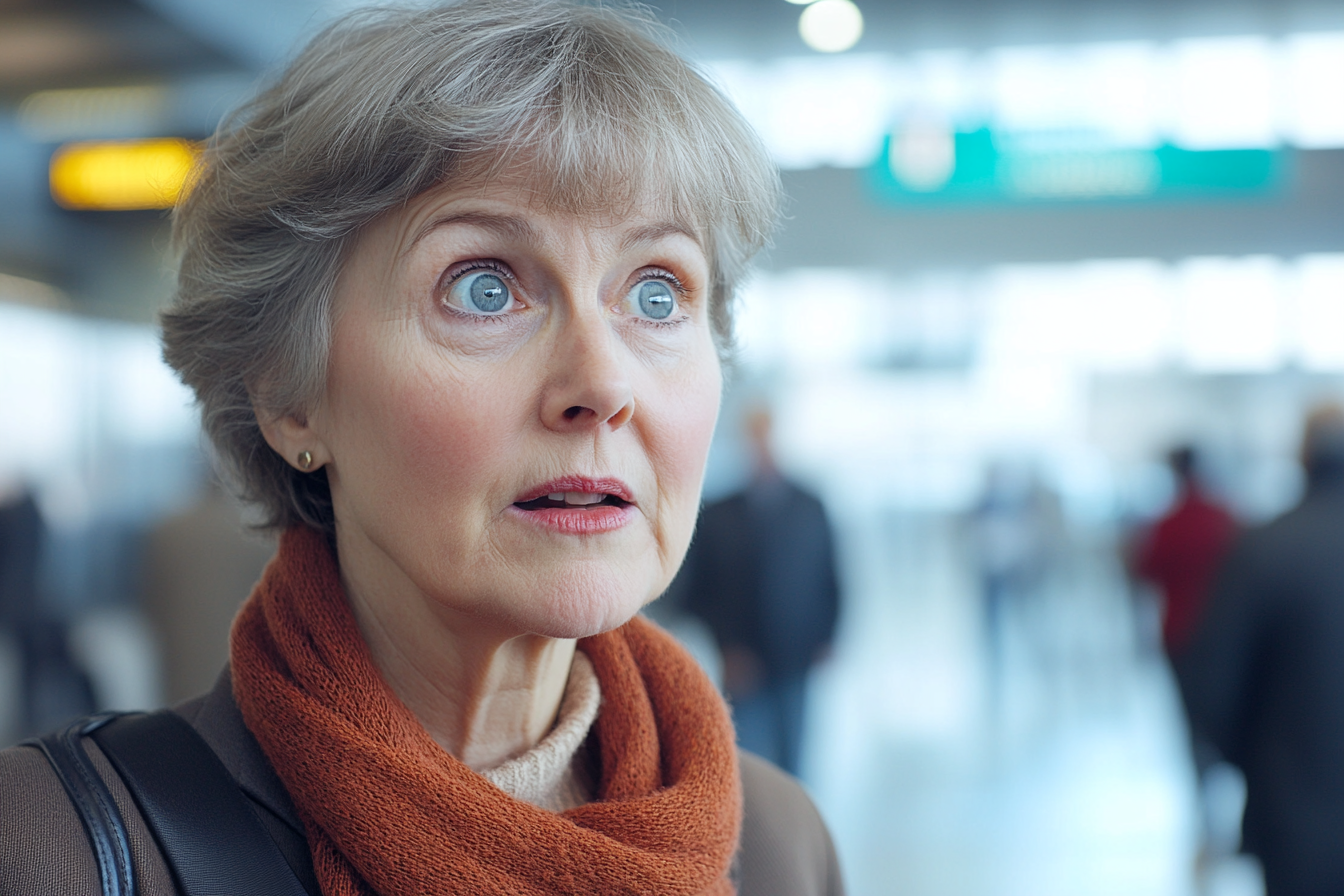 A woman talking while standing at an airport | Source: no source