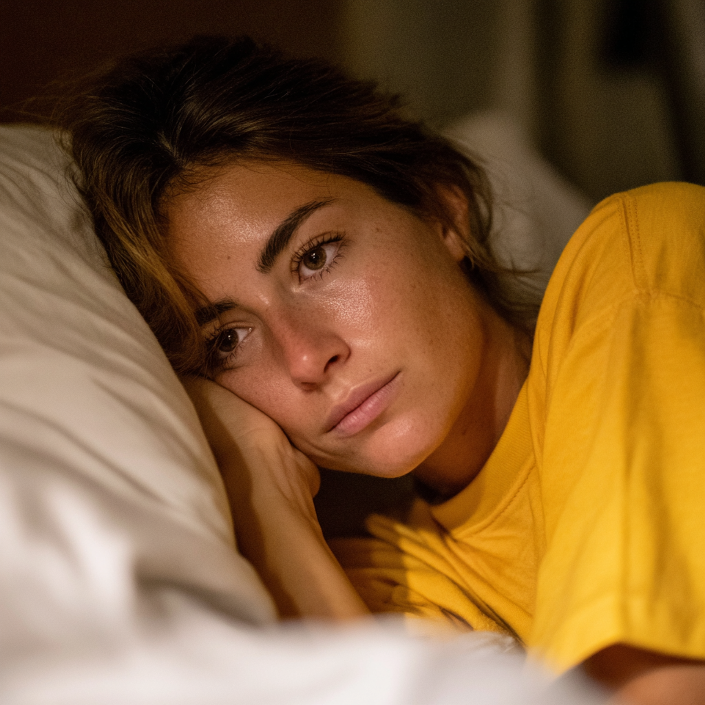 A worried woman lying in bed | Source: No source