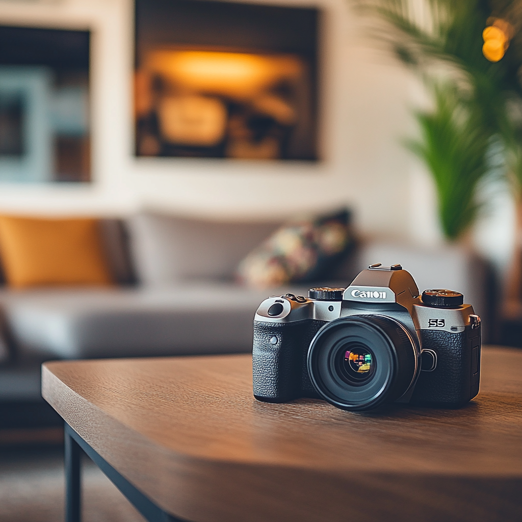 A camera on a coffee table | Source: no source