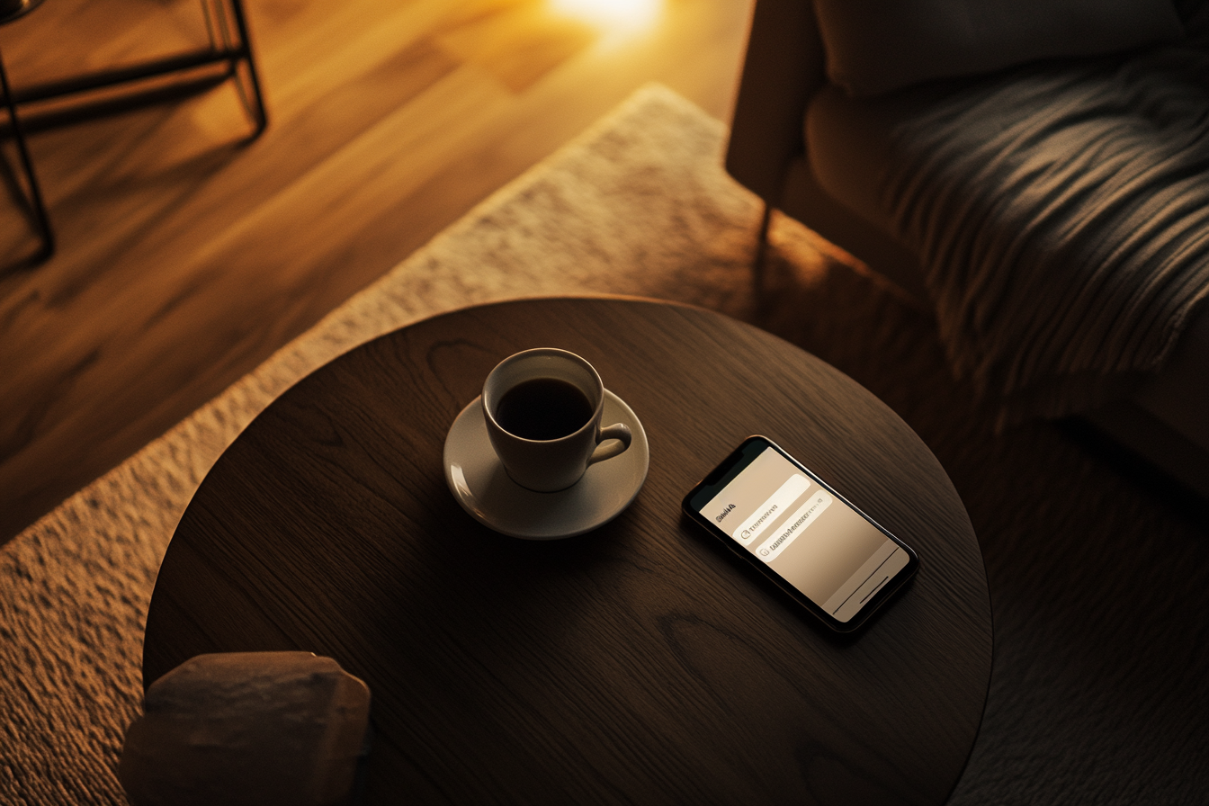 A phone displaying notifications on a coffee table | Source: no source