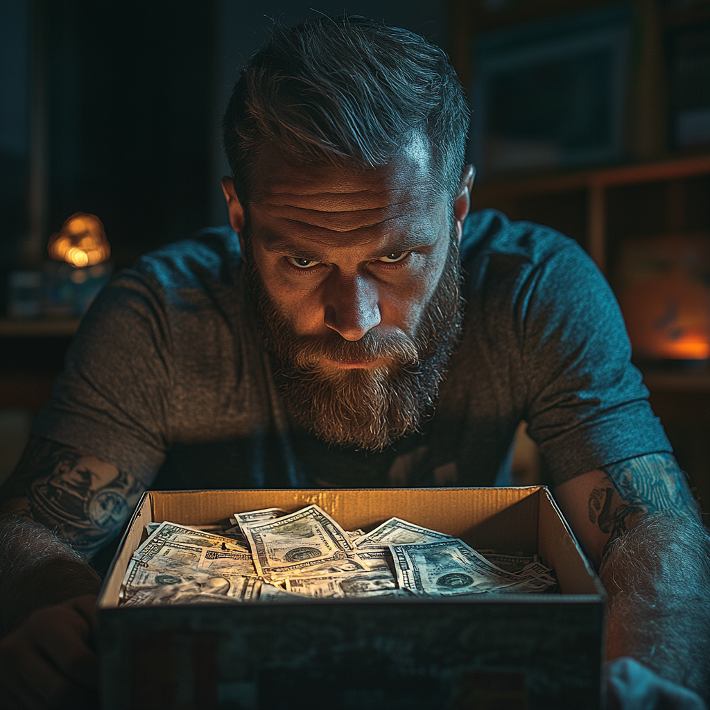 A man holding a box full of money | Source: no source