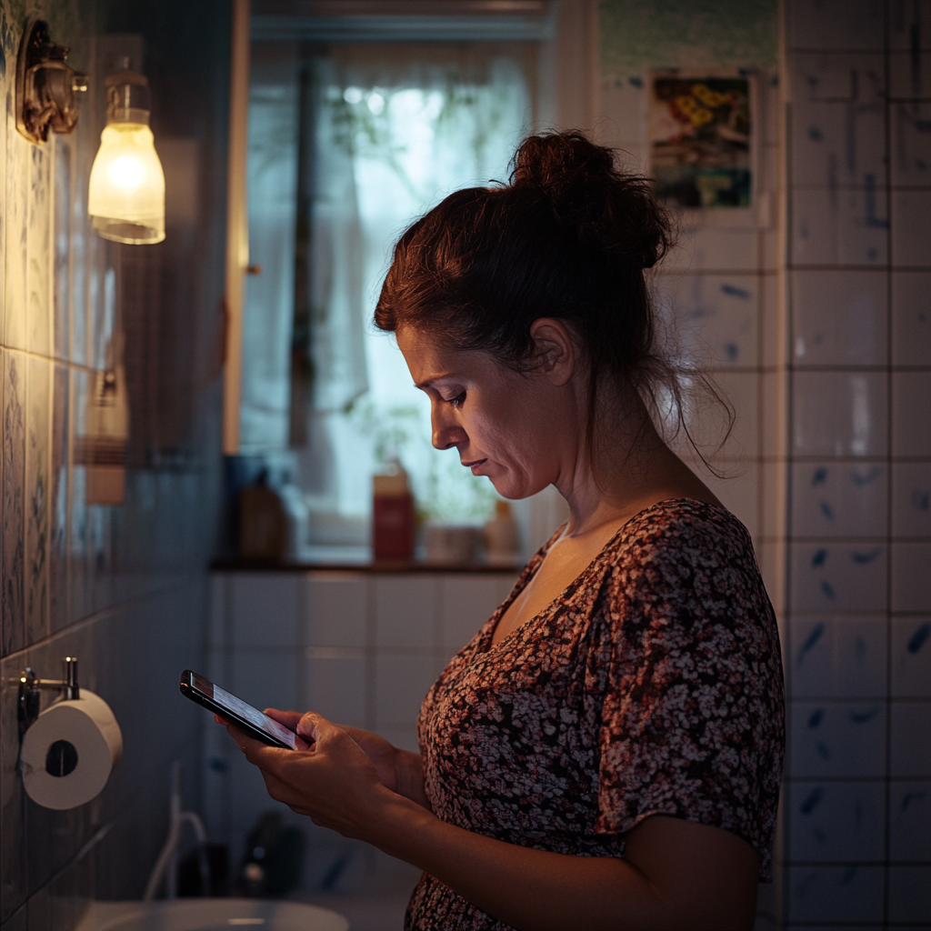 A sad woman looking at her phone | Source: no source