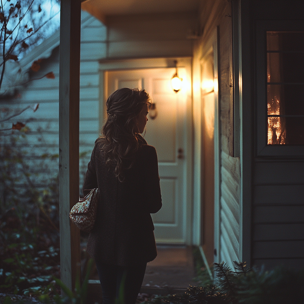 A woman about to walk into a house | Source: No source