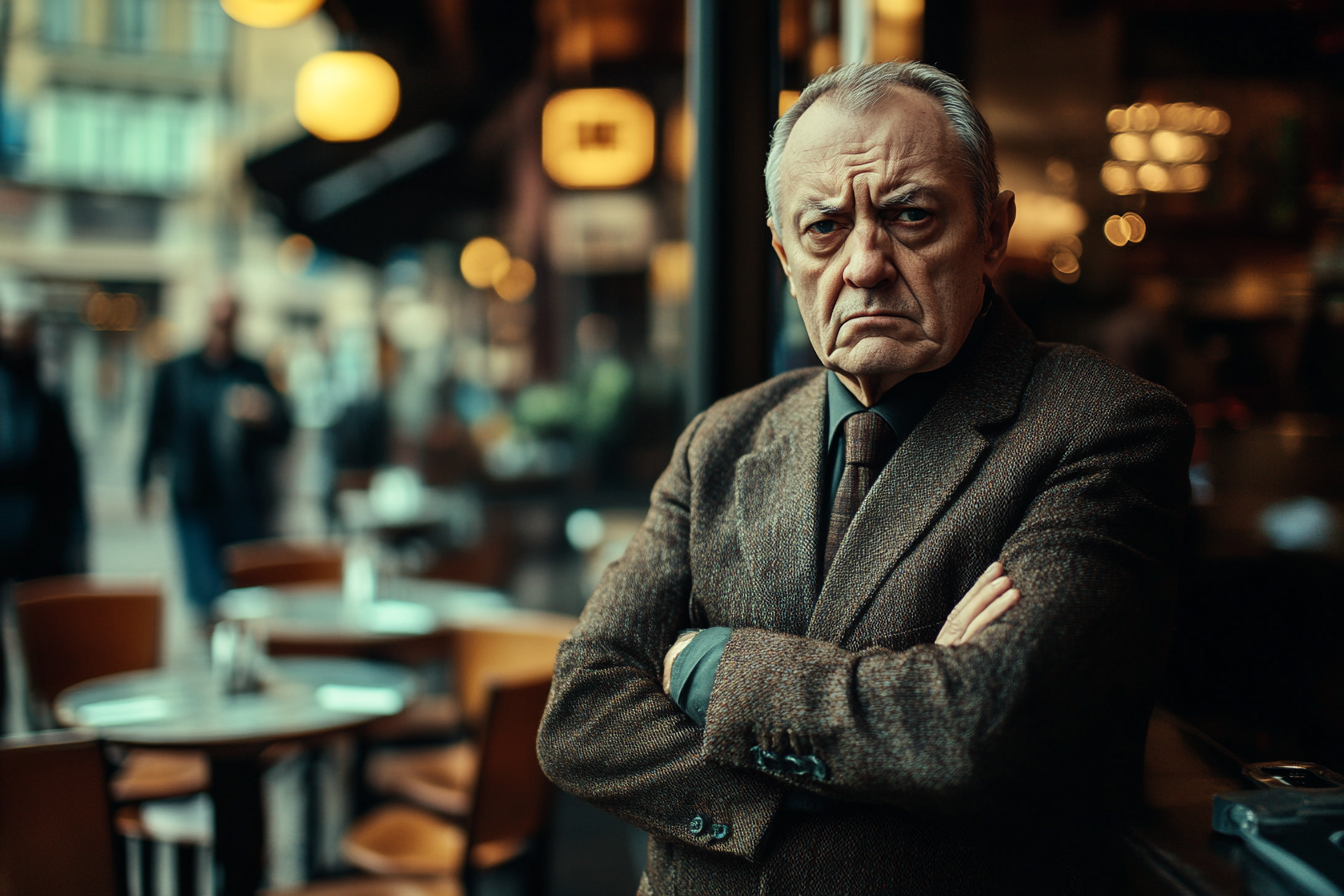 A frowning man standing with his arms crossed | Source: no source