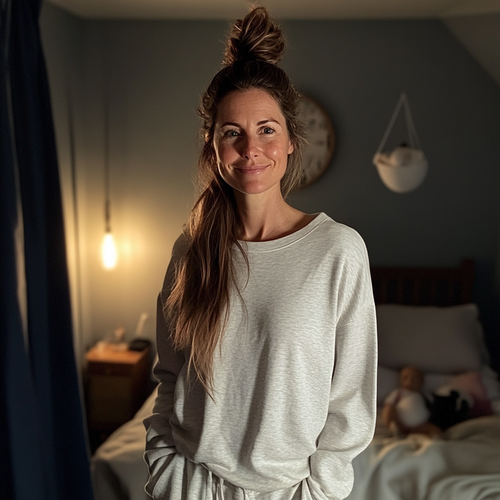 A woman standing in a bedroom | Source: no source