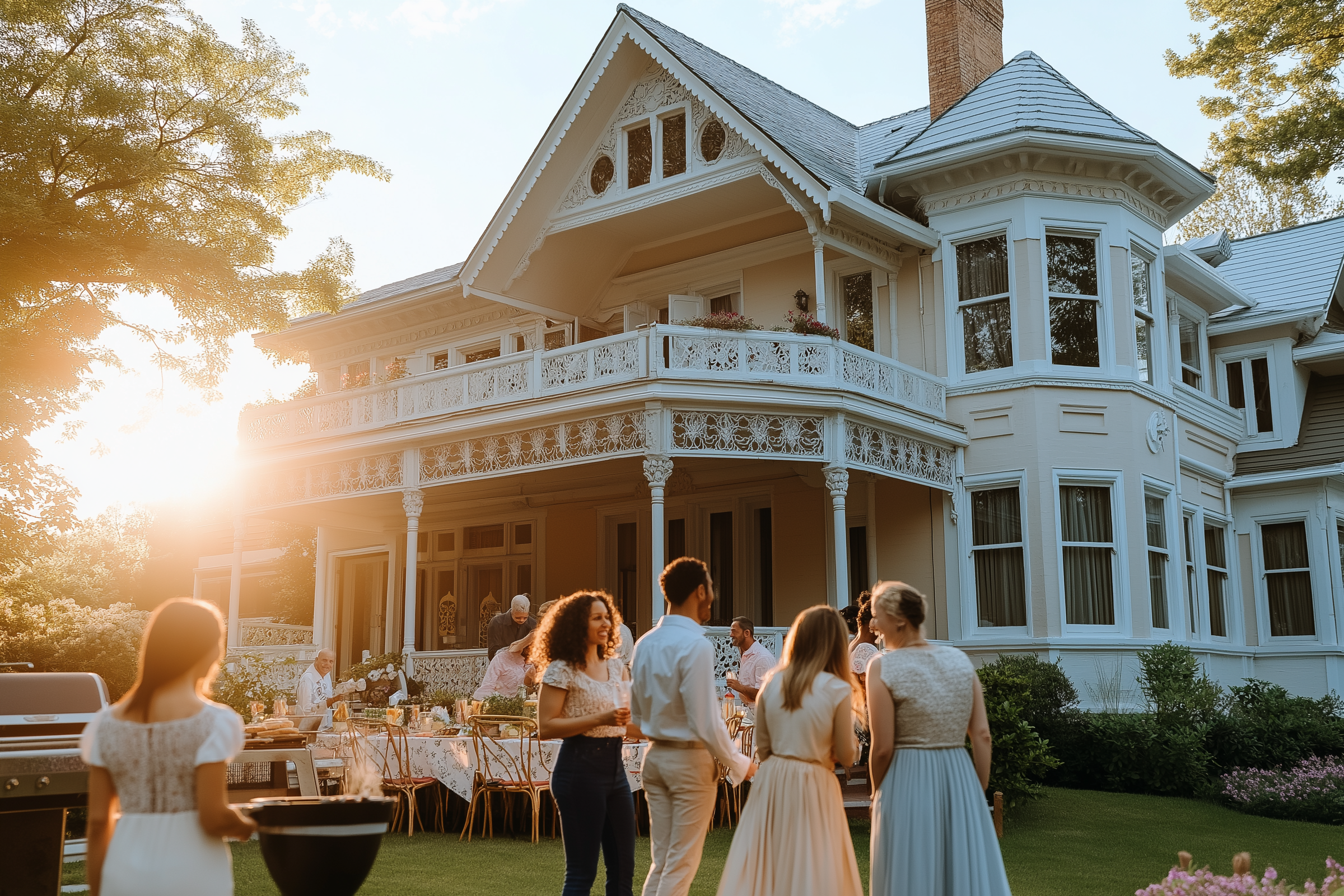 A backyard where people are gathered for a party | Source: No source