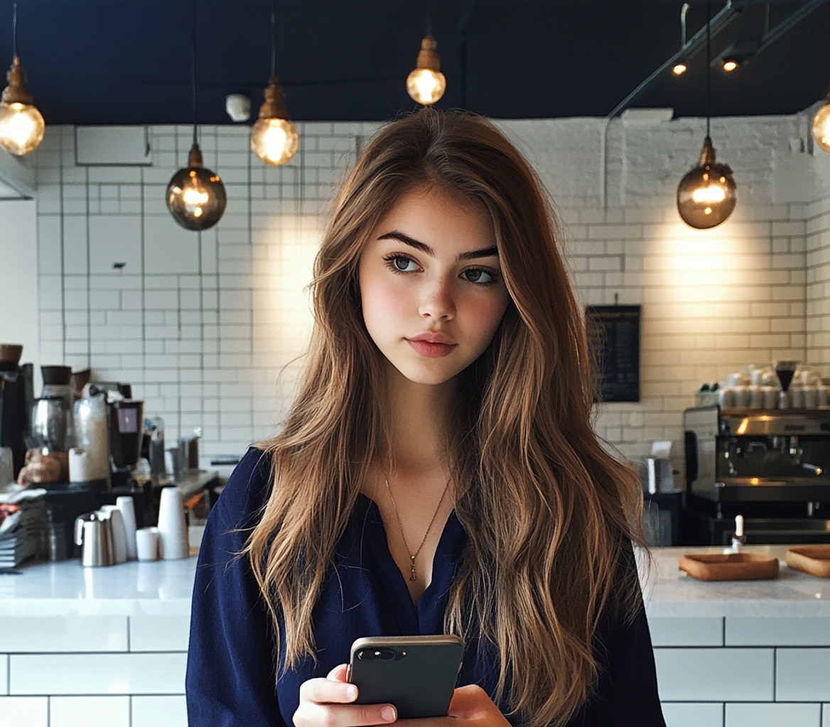 A young woman standing in a coffee shop | Source: No source