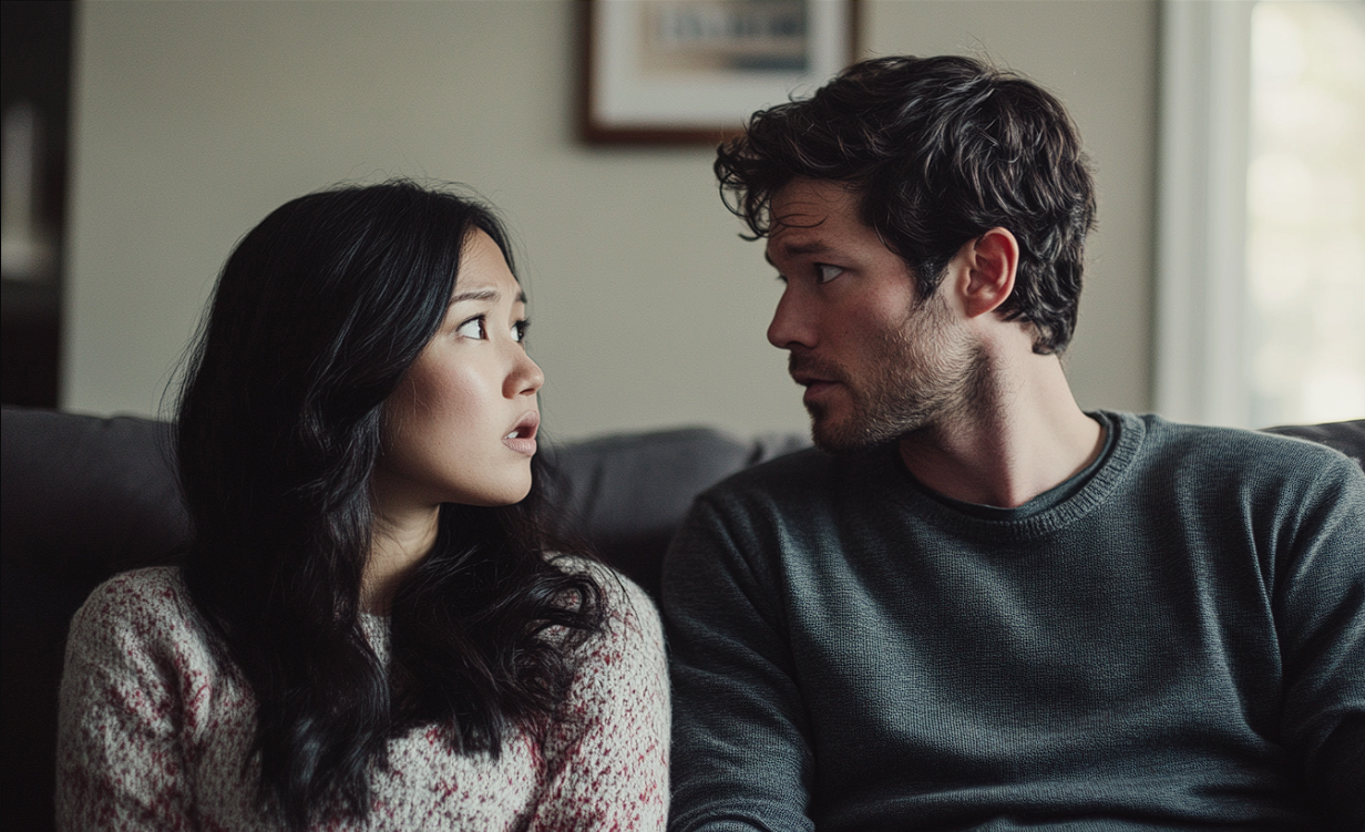 A woman and her husband sharing a worried look | Source: No source
