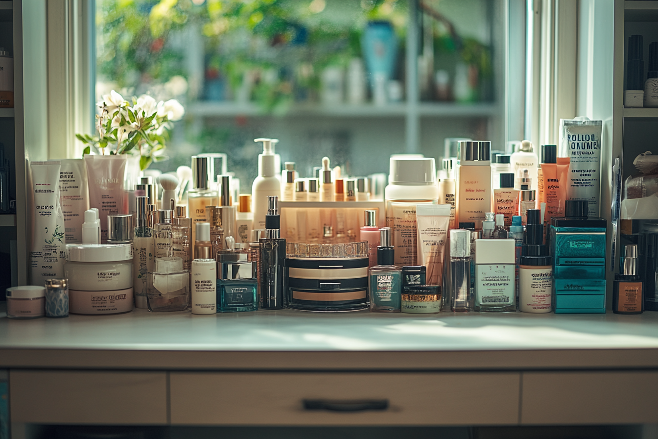 Vanity filled with beauty products | Source: No source