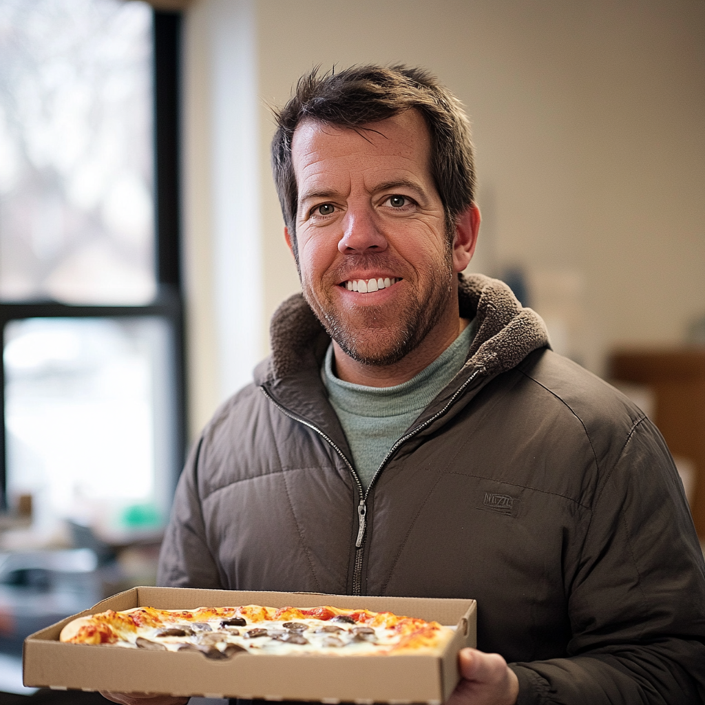 A man carrying pizza | Source: no source