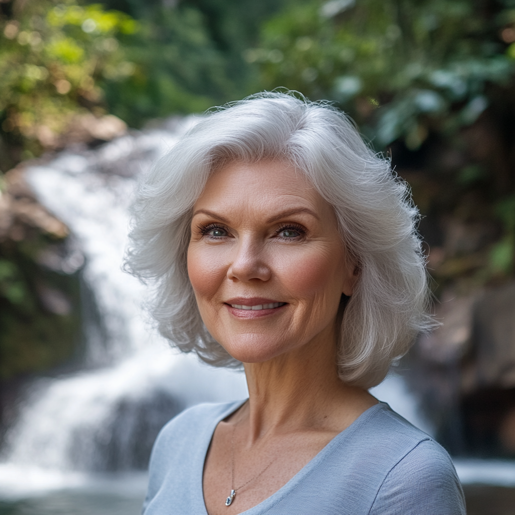 A woman standing near a waterfall | Source: No source