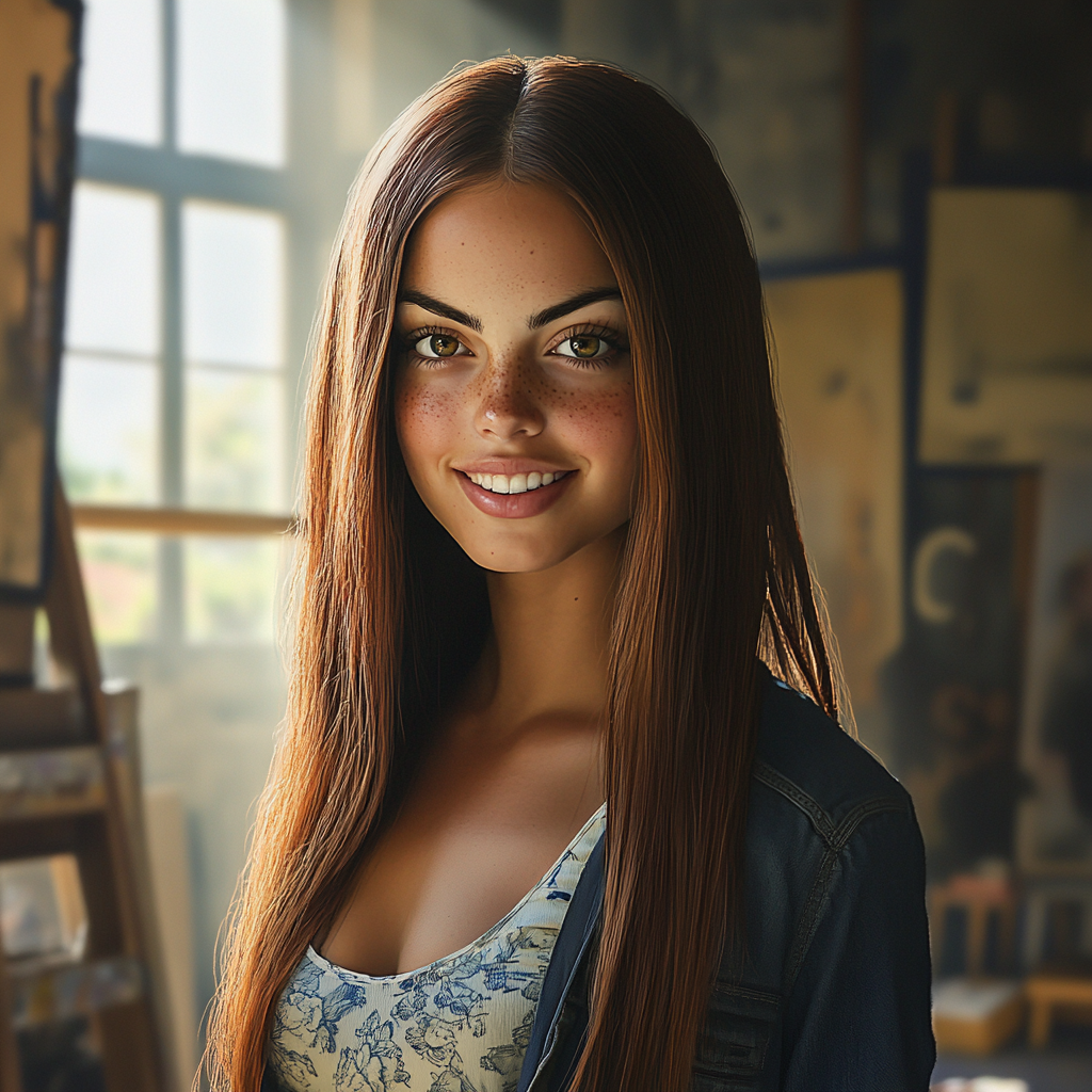 A cheerful woman standing in an art studio | Source: no source