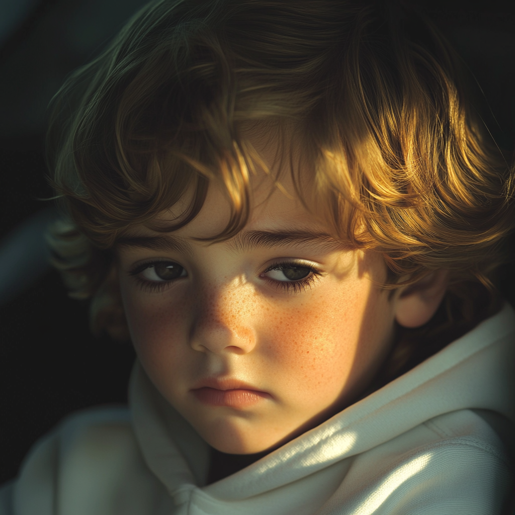 A sad boy sitting in the car | Source: no source