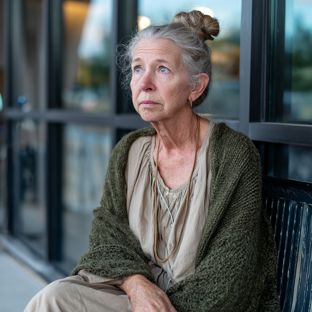 An old woman sitting on a bench | Source: No source