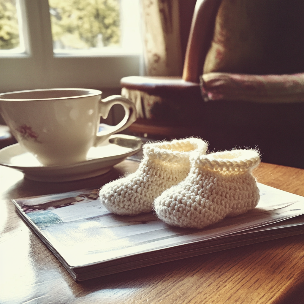 A pair of crocheted baby booties | Source:  no source