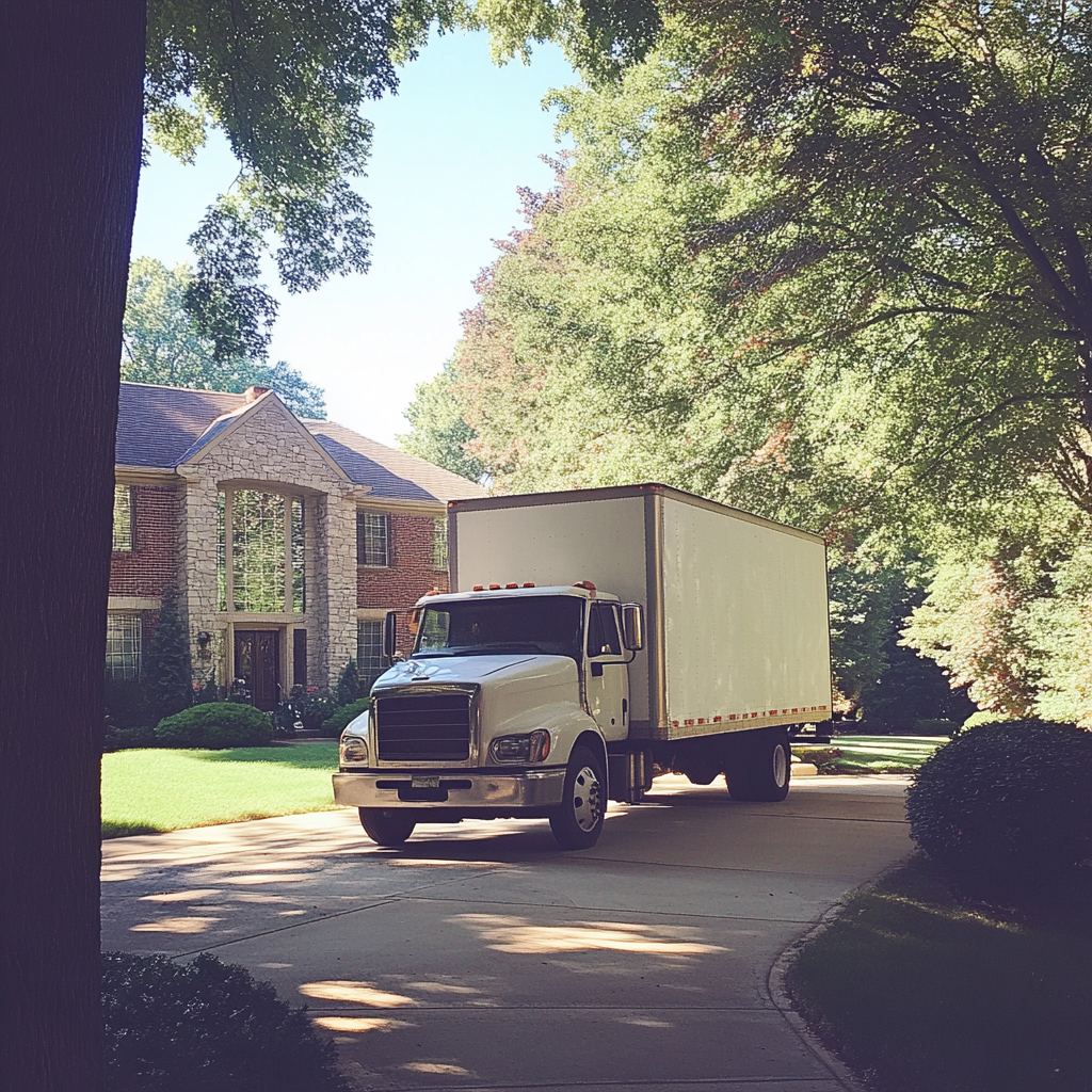 A moving truck in a driveway | Source: No source