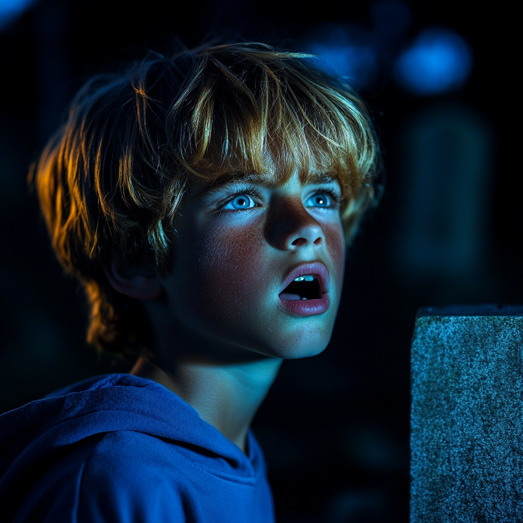 A startled boy in the cemetery | Source: no source