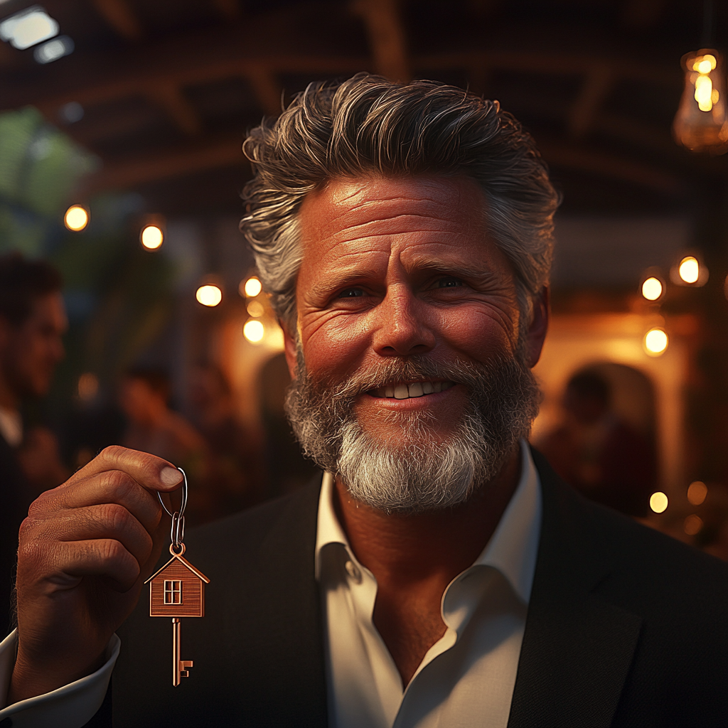 A smiling older man holding a key | Source: No source